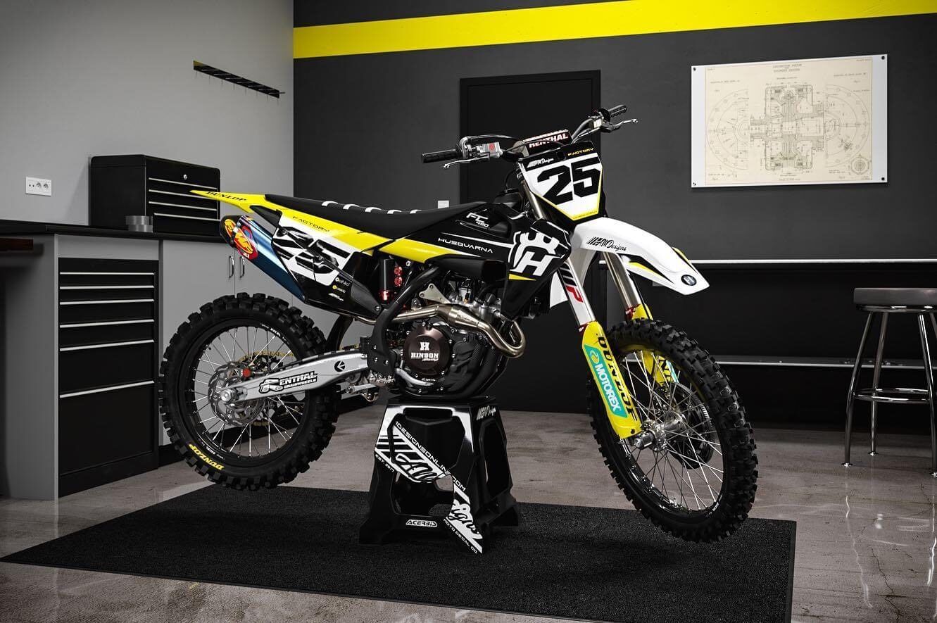 Yellow Motocross Bike in Shop
